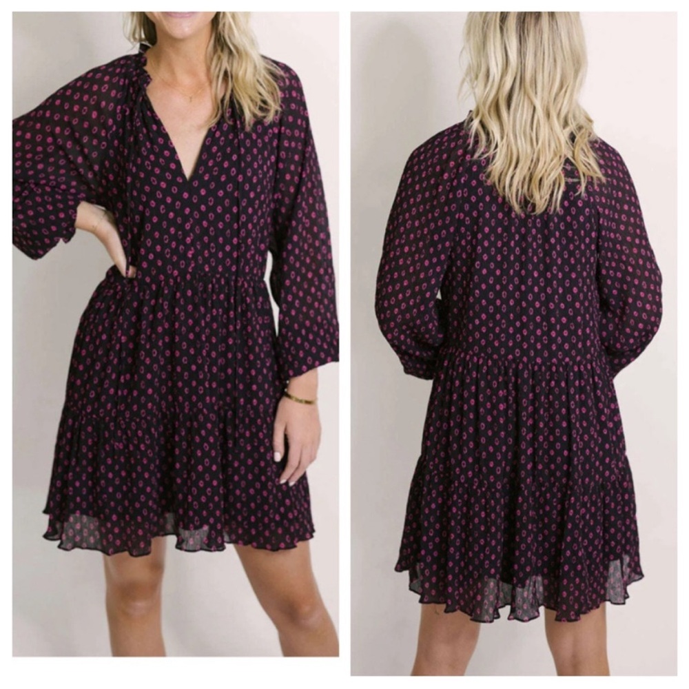 Lucy Paris Isola black and pink Tiered long sleeve dress size large